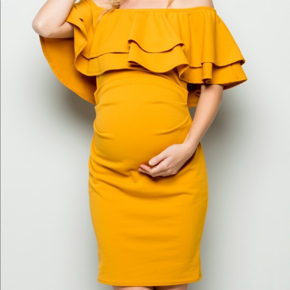 MYBUMP Maternity off shoulder ruffle fitted dress